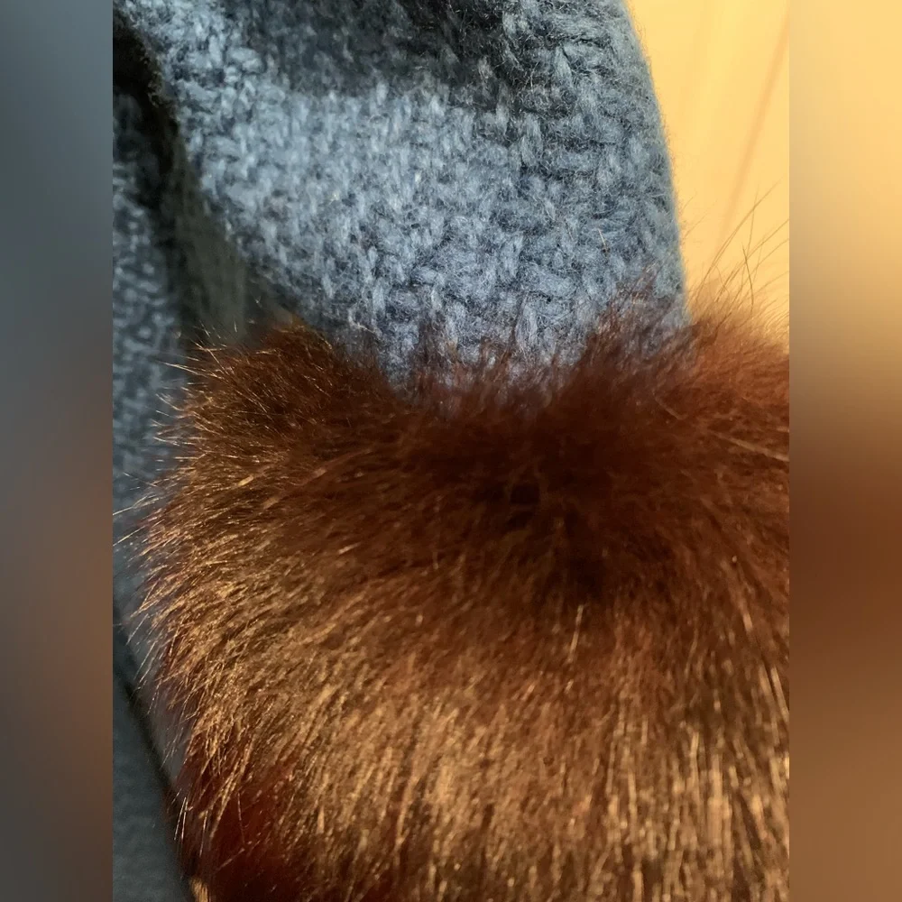 Penny Lane Blue Textured Lined (Fox?) Fur Trim Union Made Swing Coat - Picture 3 of 14